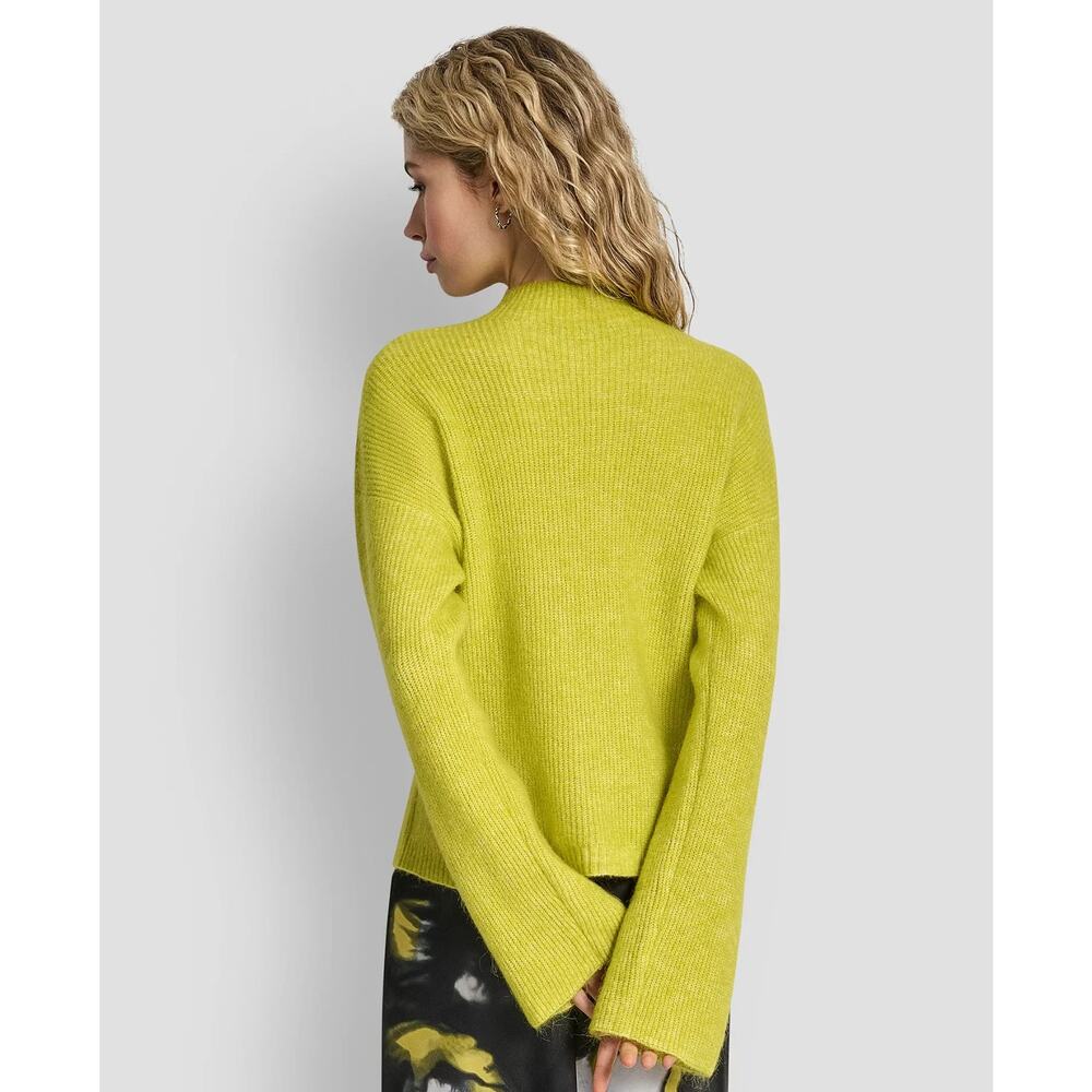 Dkny Sweater Womens L Citronella Wool Blend Knit Funnel Neck Drop Shoulder NWT - Picture 2 of 12